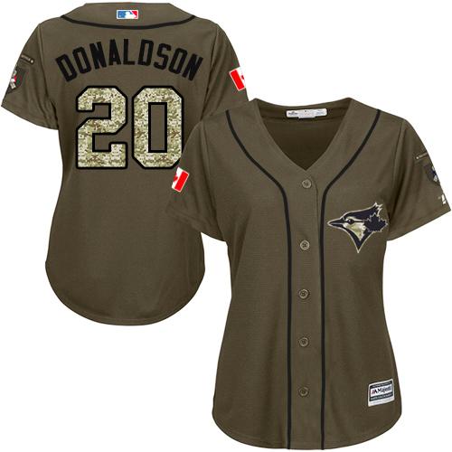 Blue Jays #20 Josh Donaldson Green Salute to Service Women's Stitched MLB Jersey